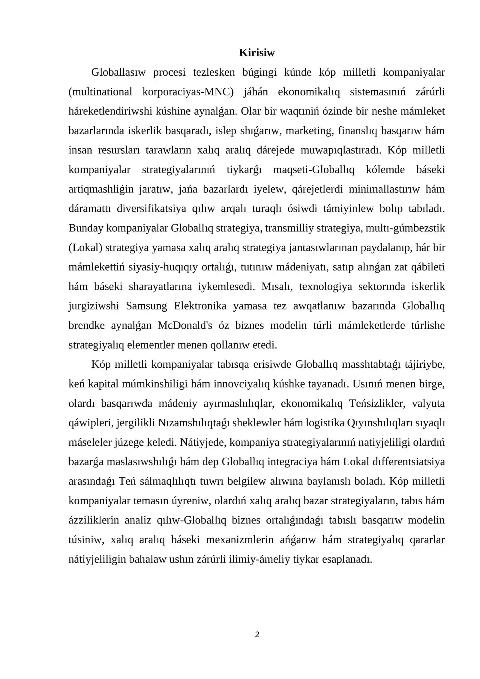 Kóp milletli kompaniyalar ham olardin’ strategiyalari, jetiskenlikleri ha’m kemshilikleri 2