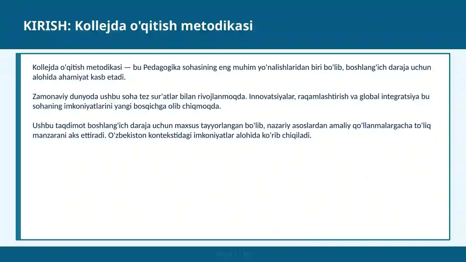 Kollejda o'qitish metodikasi 2