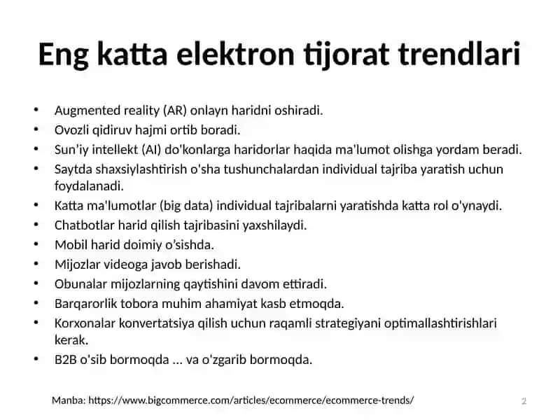 Elektron biznes bozorining rivojlanish trendlari 2
