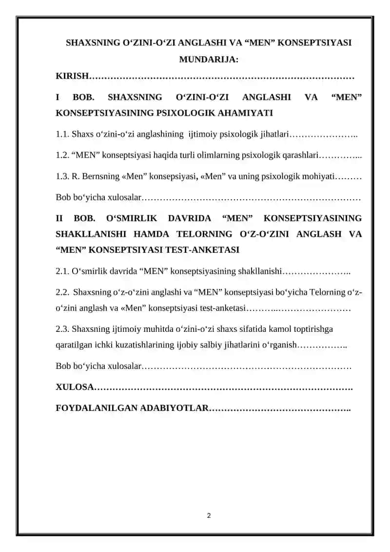 SHAXSNING O‘ZINI-O‘ZI ANGLASHI VA “MEN” KONSEPTSIYASI 2