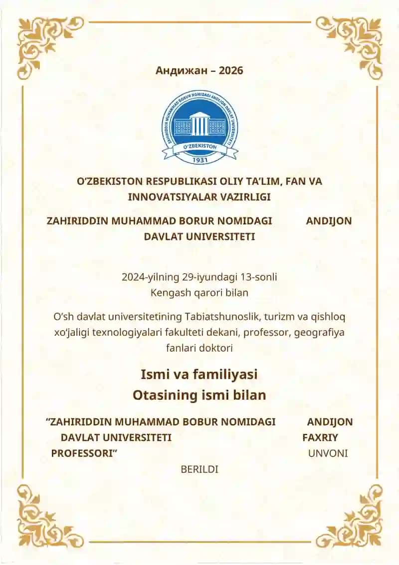 Fahriy yorliq professional oliy didli yuqori maqomli nozik ishlangan 2