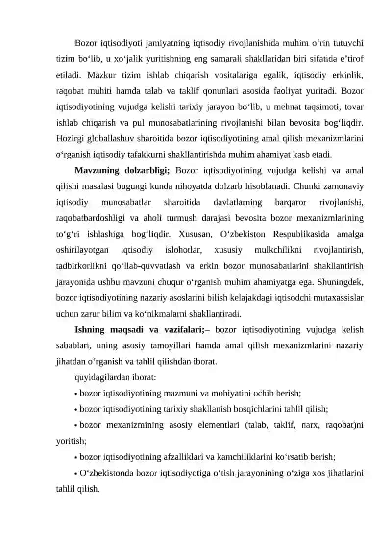 Bozor iqtisodiyotining vujudga kelishi va amal qilishi 2