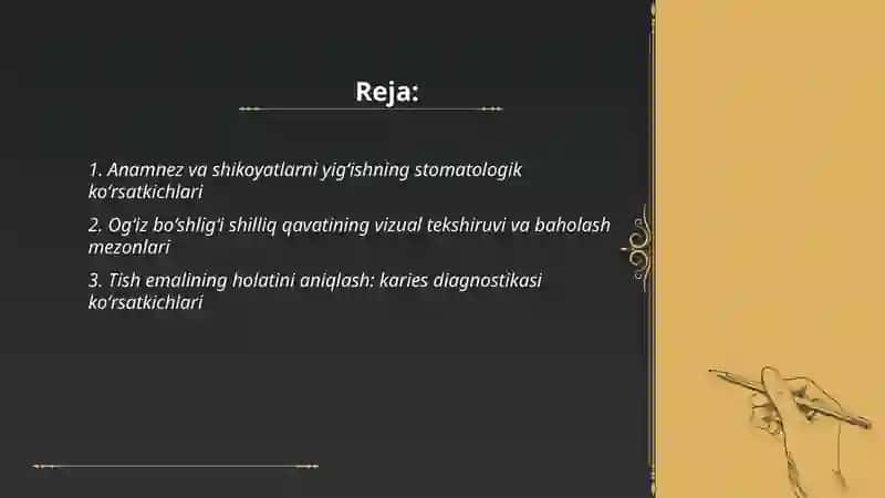 Ogʻiz boʻshligʻi aʼzolarining stomatologik tekshirish koʻrsatkichlari 2