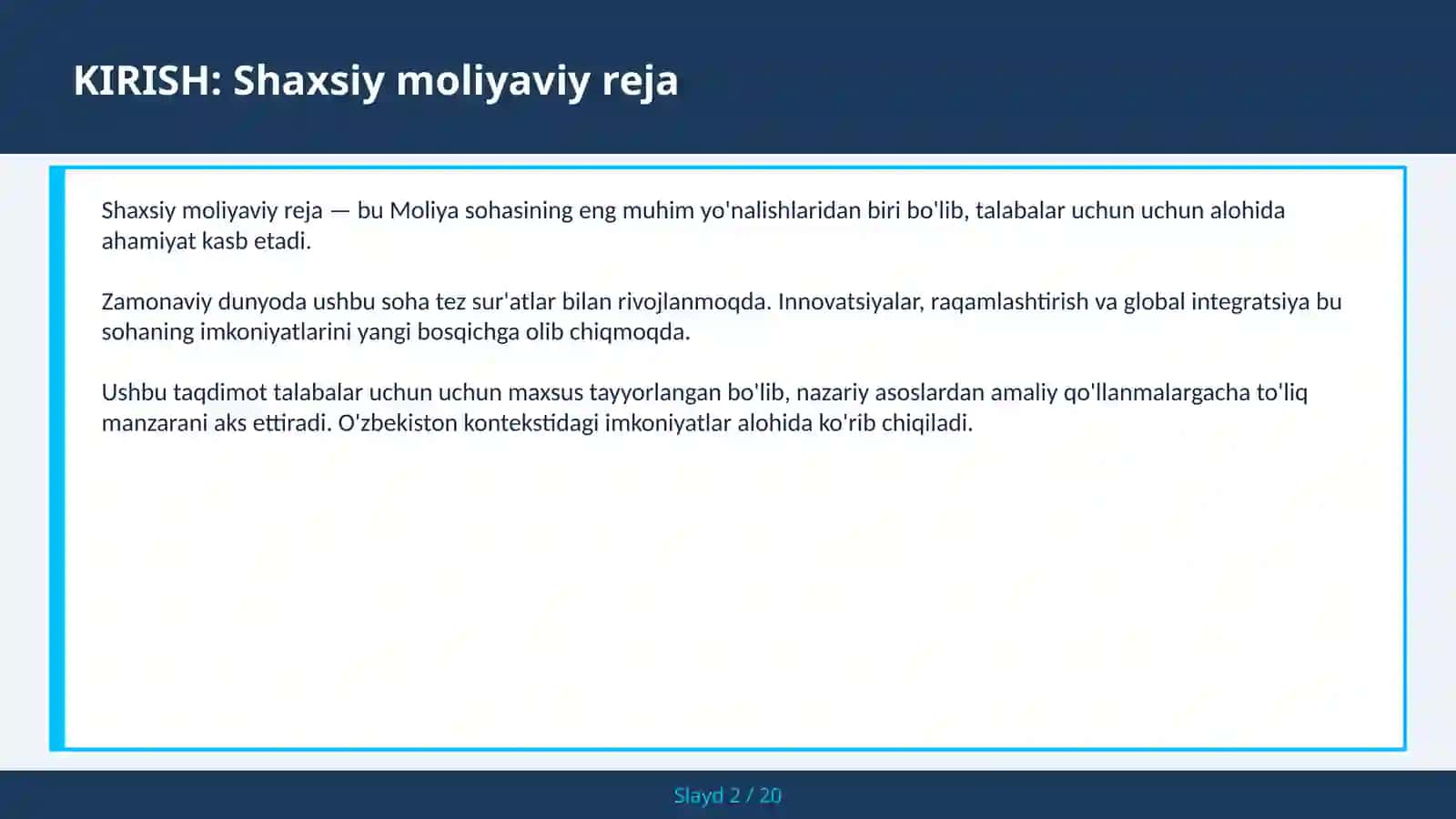 Shaxsiy moliyaviy reja 2
