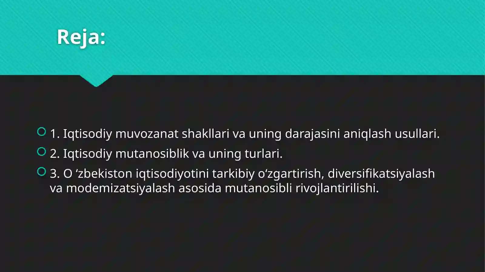 Milliy iqtisodiyotning muvozanatli va mutanosibli rivojlanishi 2