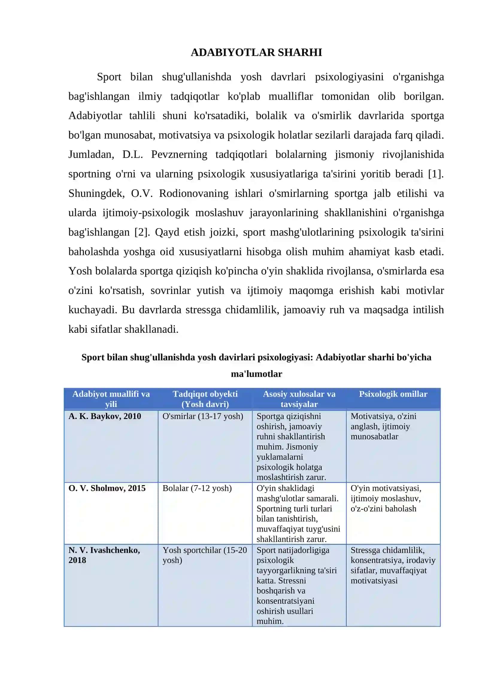 SPORT BILAN SHUG'ULLANISHDA YOSH DAVIRLARI PSIXOLOGIYASI 2