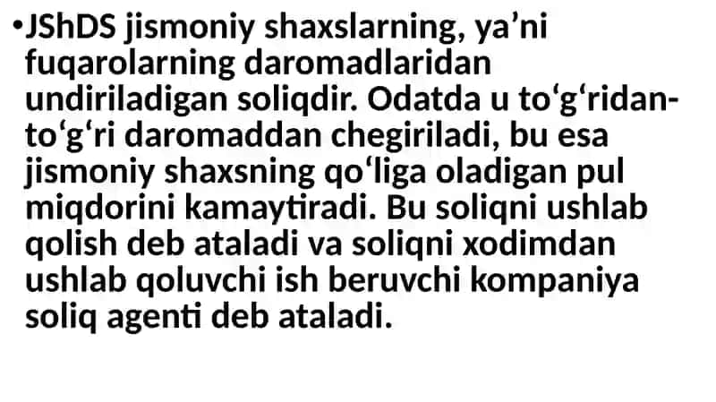 JISMONIY SHAXSLARDAN OLINADIGAN DAROMAD SOLIG‘I 2