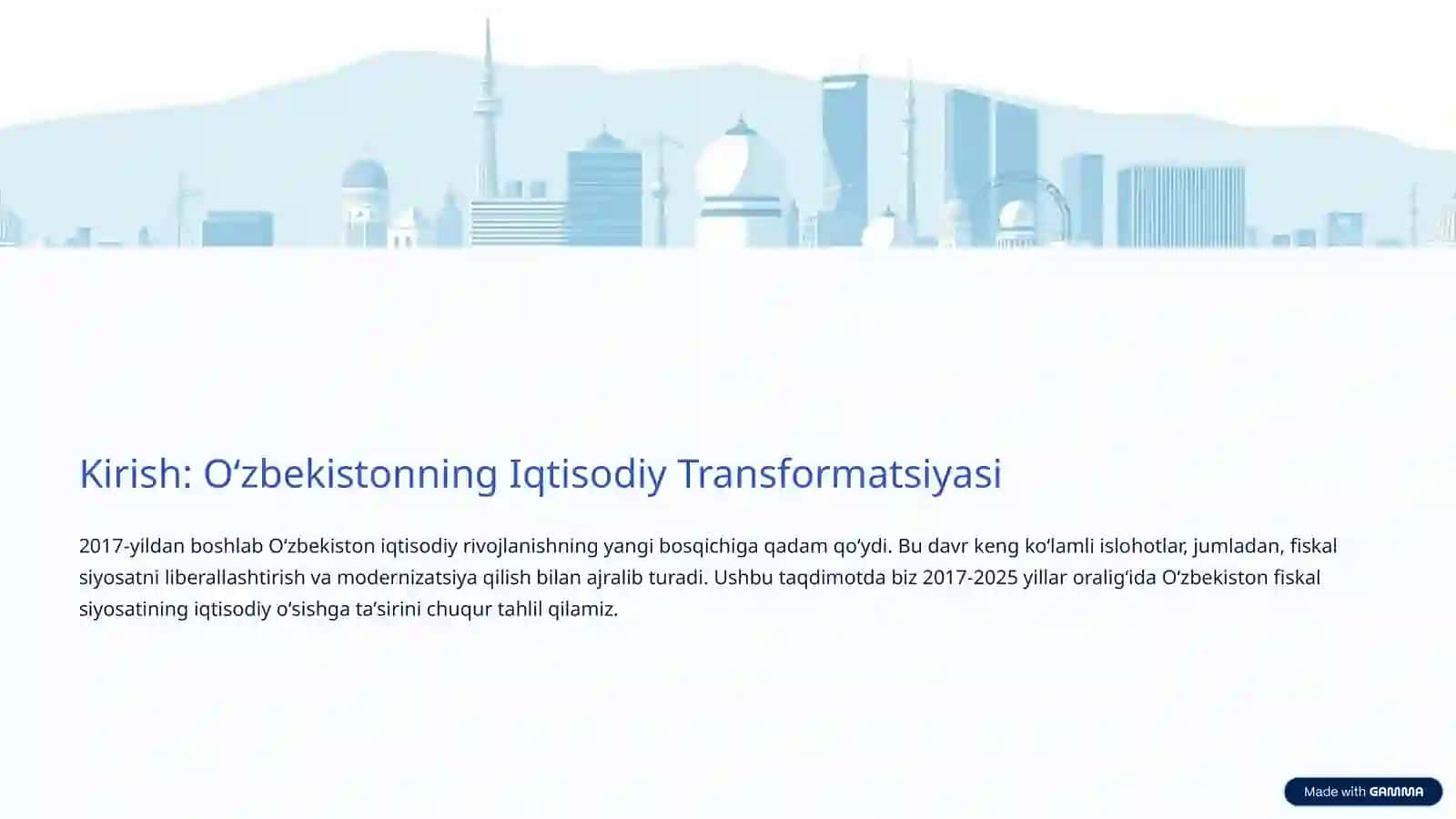Oʻzbekistonda Fiskal Siyosatning Iqtisodiy Oʻsishga Taʼsiri: 2017-2025 Yillar Tahlili 2
