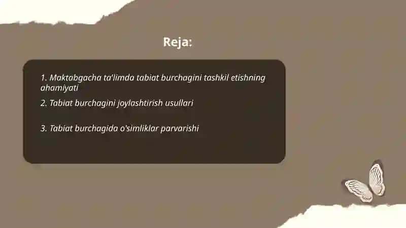 Maktabgacha ta'limda tabiat burchagini tashkil etish 2