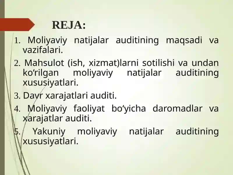 Moliyaviy natijalar auditining maqsadi va vazifalari 2