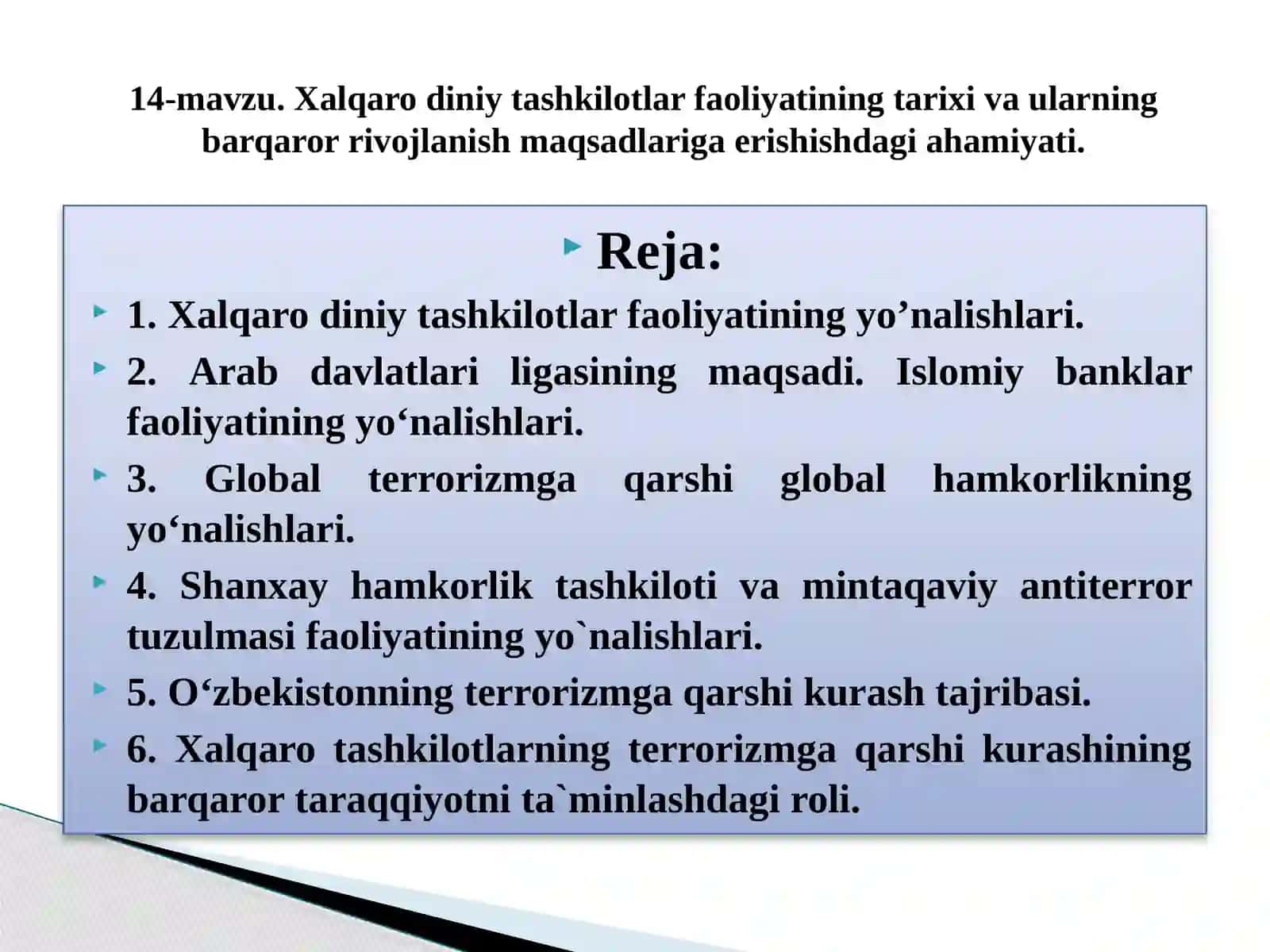 14-mavzu. Xalqaro diniy tashkilotlar faoliyatining tarixi va ularning barqaror rivojlanish maqsadlariga erishishdagi ahamiyati 2