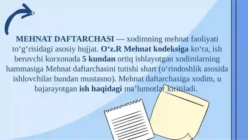 MEHNAT DAFTARCHASI BU XUJJATLARNING ZARURIY QISMLARI 2