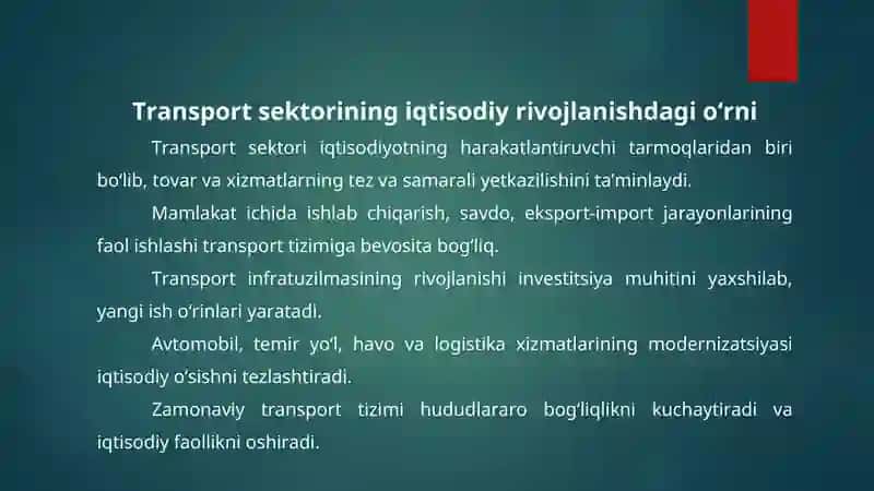 Transport sektori va iqtisodiy integratsiya jarayonlari 2