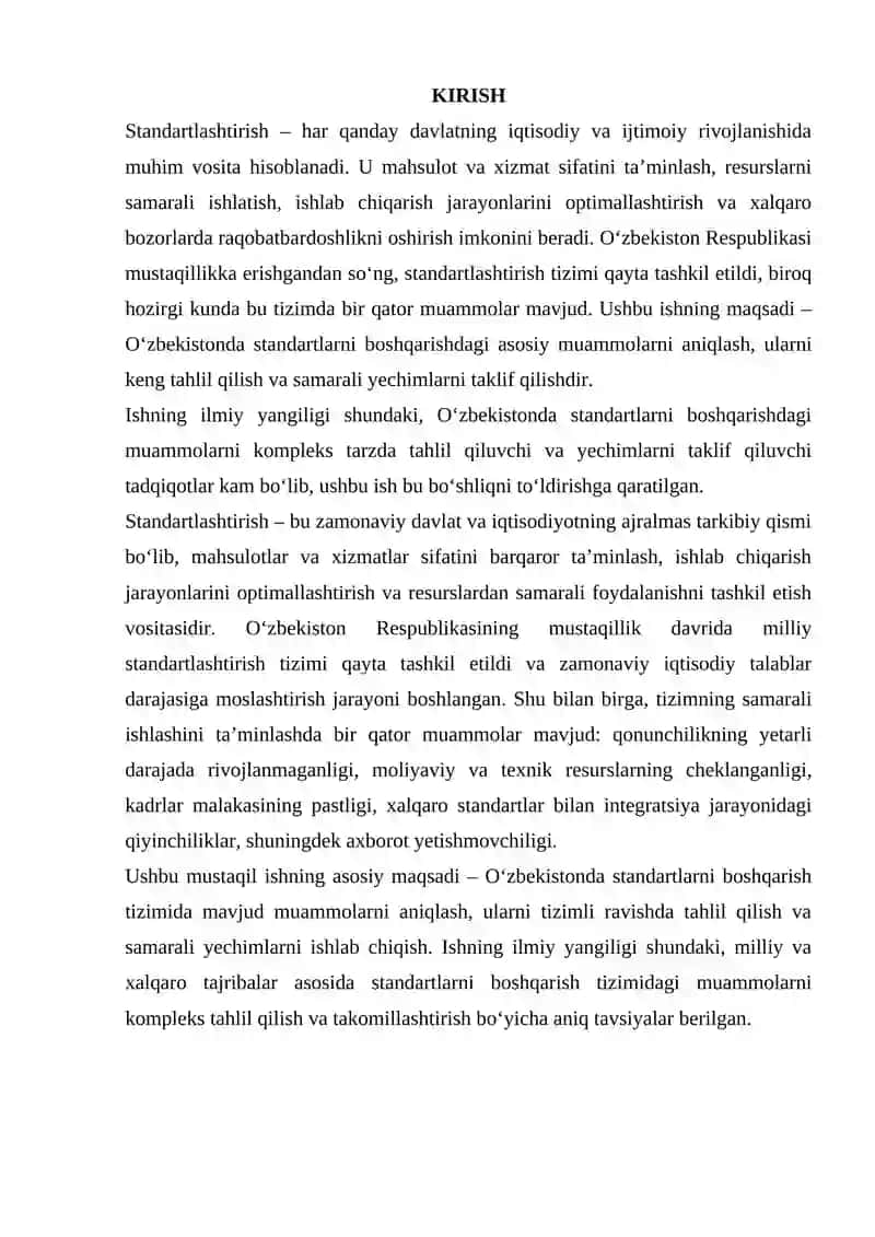 Standartlarni boshqarishdagi asosiy muammolarni o‘rganish va ularni keng tahlil qilish 2