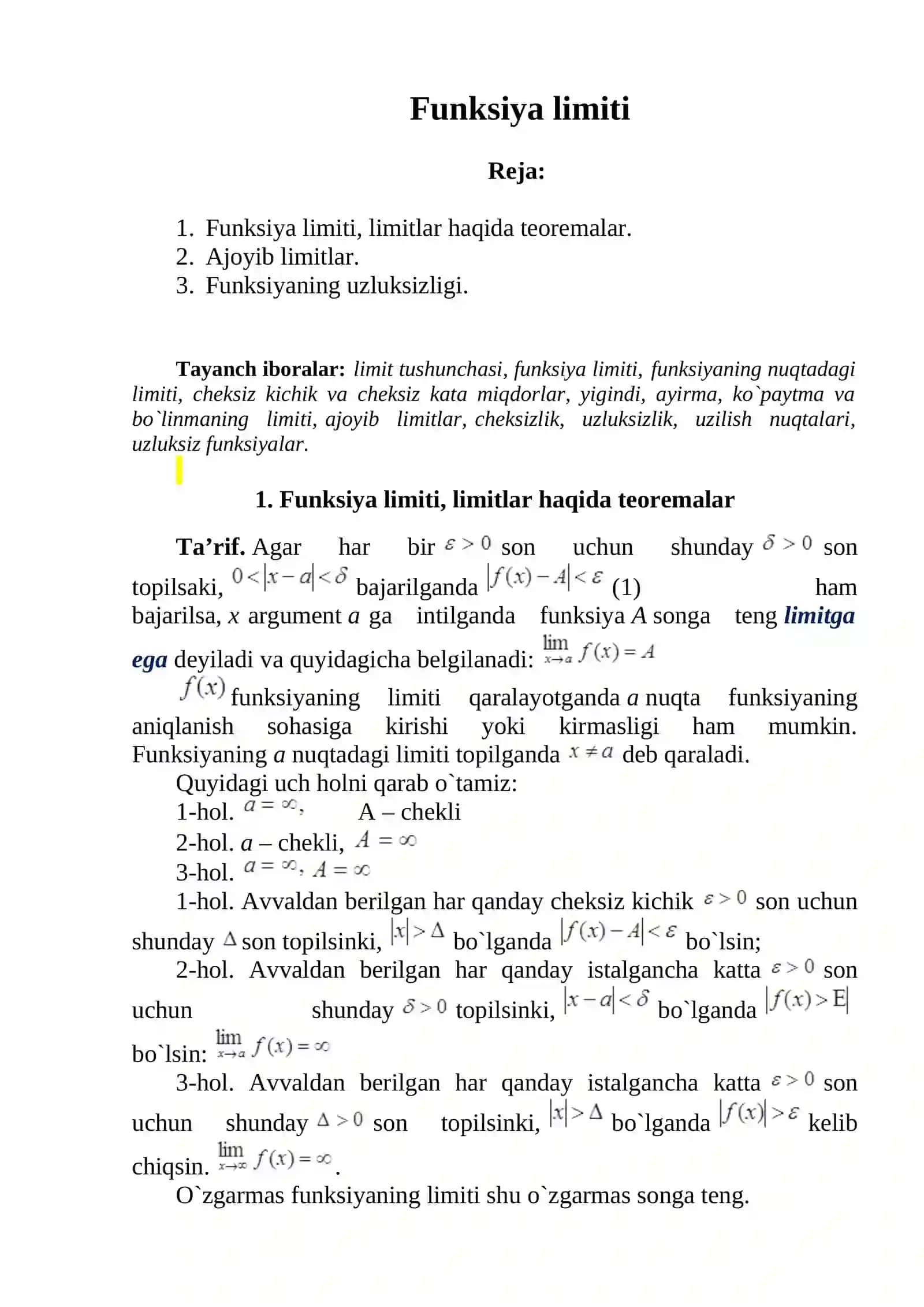Funksiya limiti 2