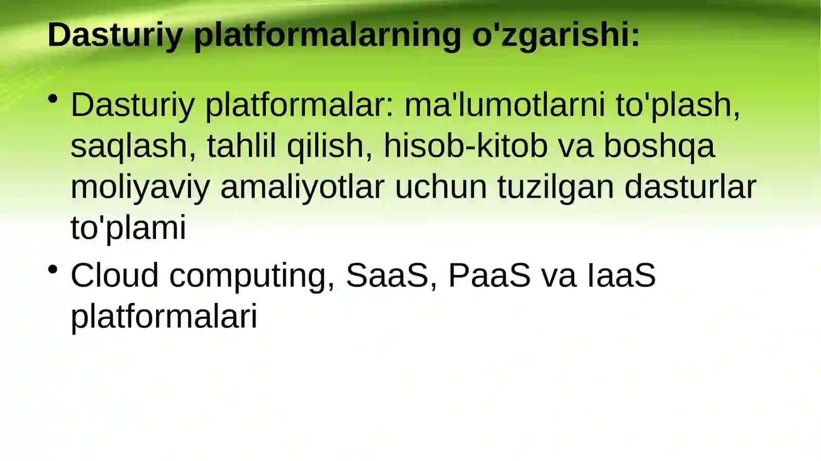 Moliyaviy amaliyotda ishlatiladigan asosiy dasturiy platformalar va ularning ishlash texnologiyasi 2