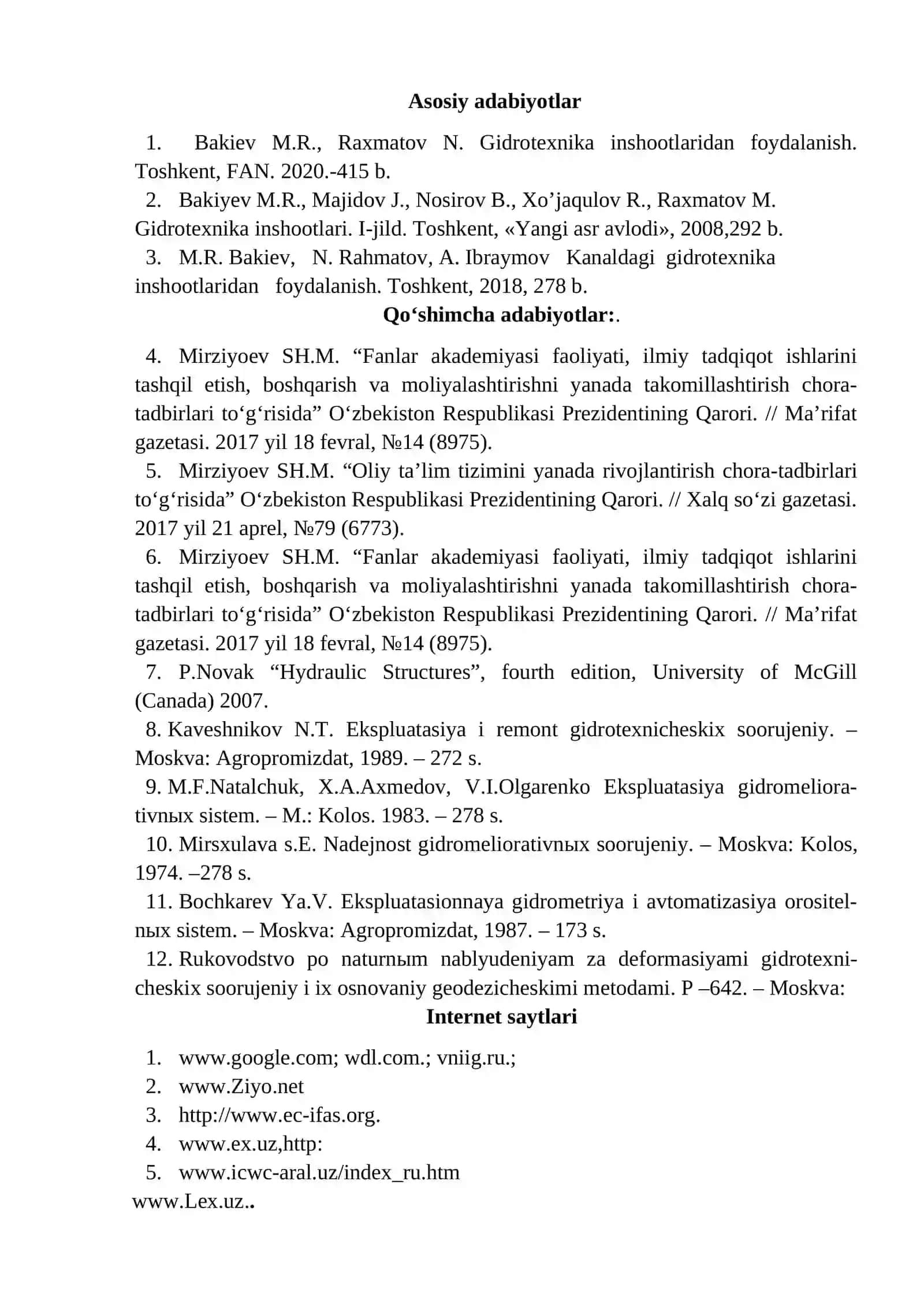 Gidrotexnika inshootlaridan foydalanish 2