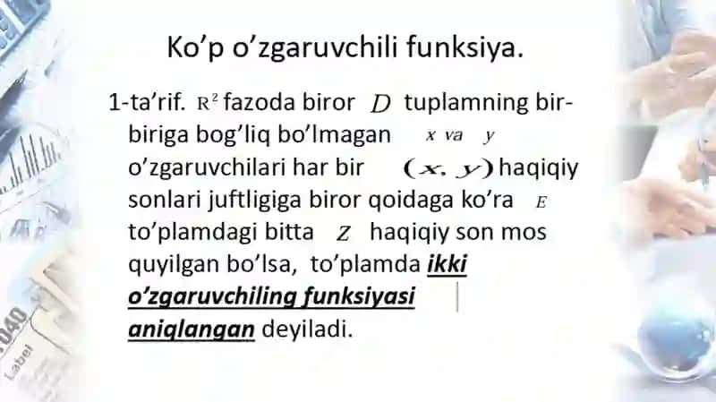Ko'po'zgaruvchili funksiyaning hosilasi Yuqori tartibli xusisiy hosilalar va tola differensiallar 2