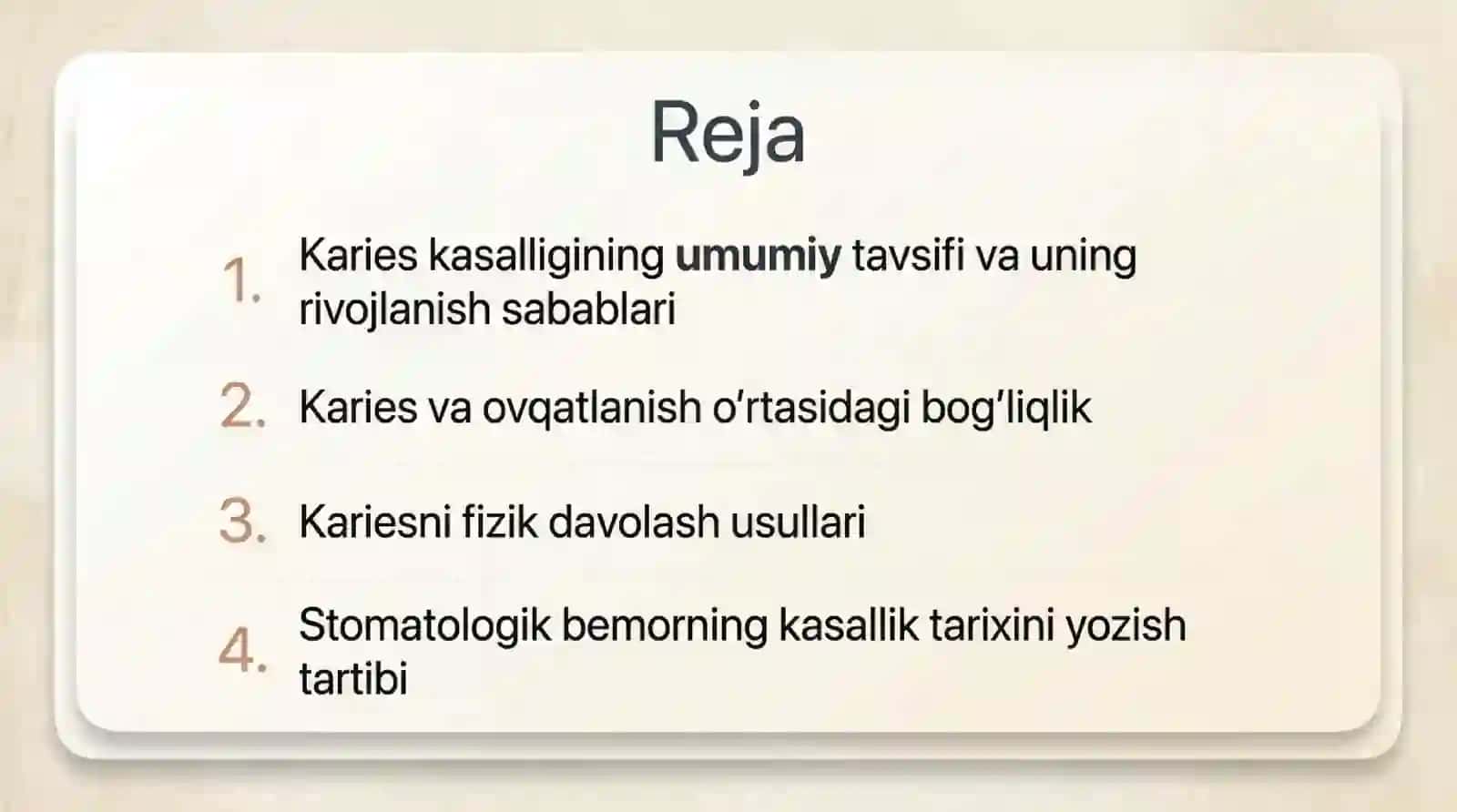 Karies kasalligini umumiy davolash. Karies va ovqatlanish, fizik davolash usullari, kasallik tarixi 2