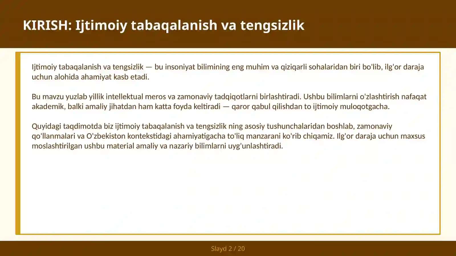 Ijtimoiy Tabaqalanish va Tengsizlik 2