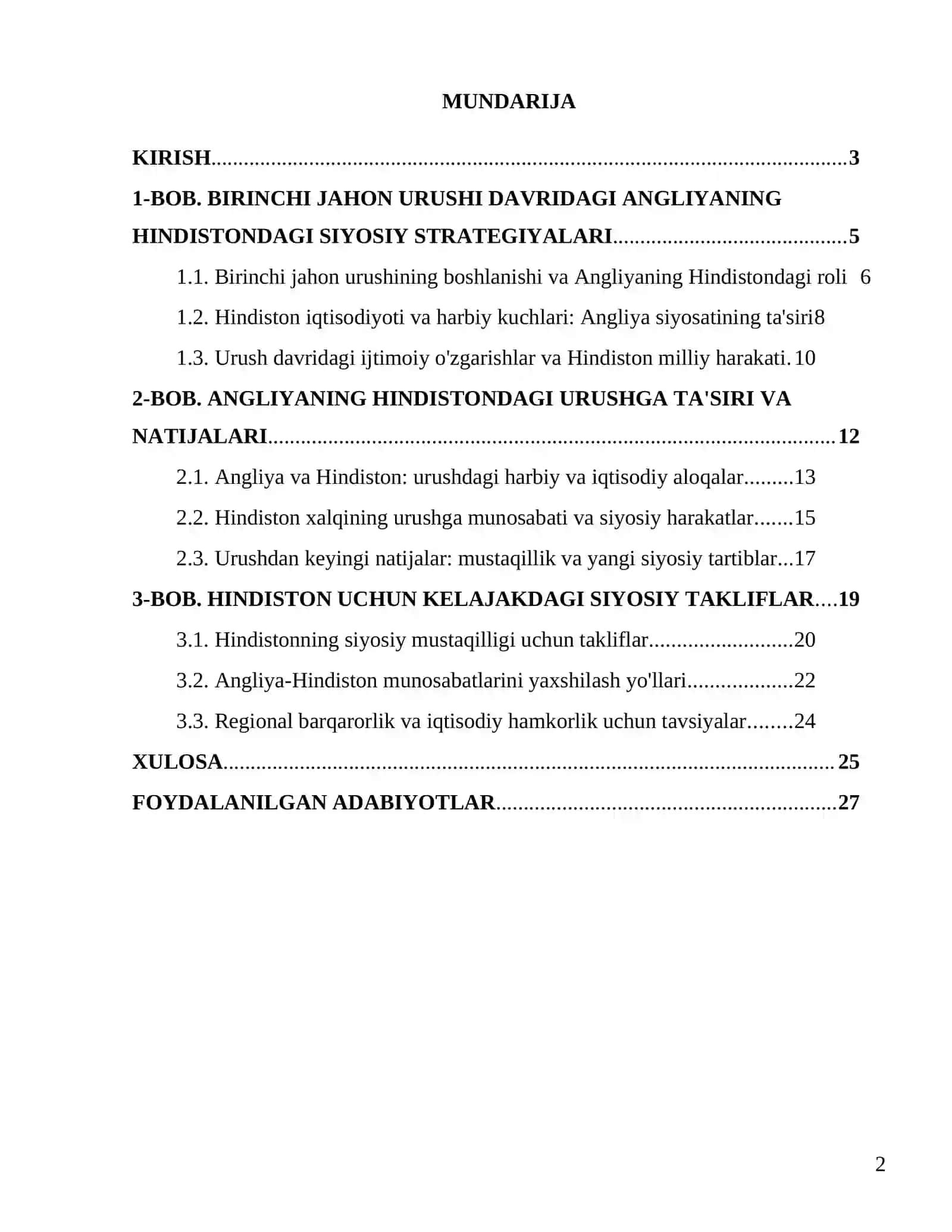 "Birinchi jahon urushida Angliyaning Hindistondagi siyosati" 2