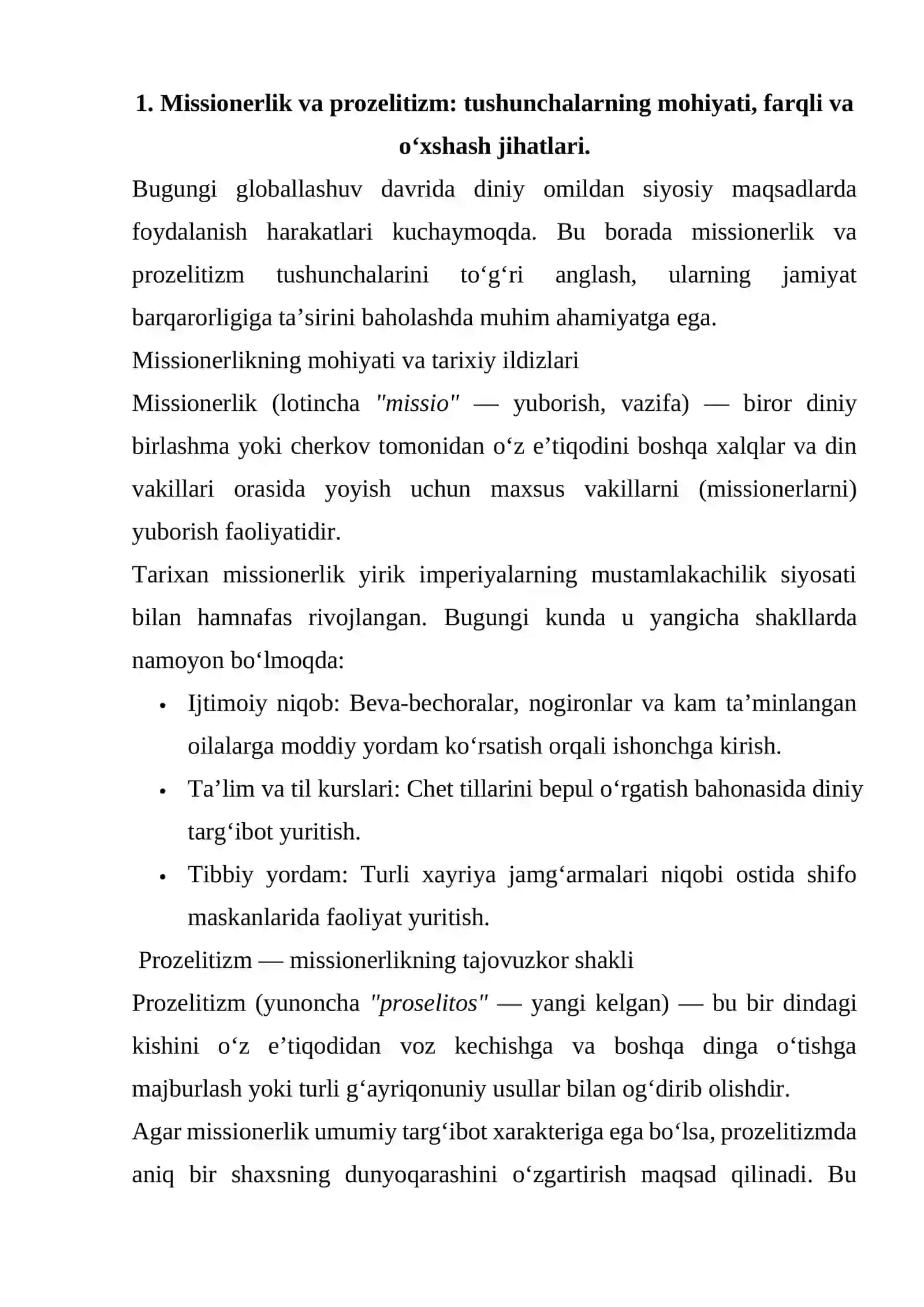 MISSIONERLIK VA PROZELITIZMNING IJTIMOIY SIYOSIY XAVFI VA UNING OLDINI OLISH MASALALARI 2