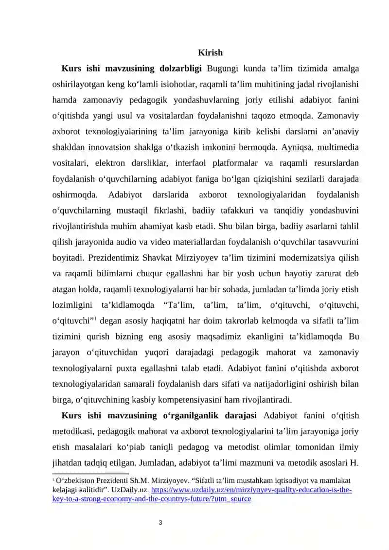 Adabiyot fanini o‘qitishda axborot texnologiyalaridan foydalanish, pedagogik mahoratini oshirish 2