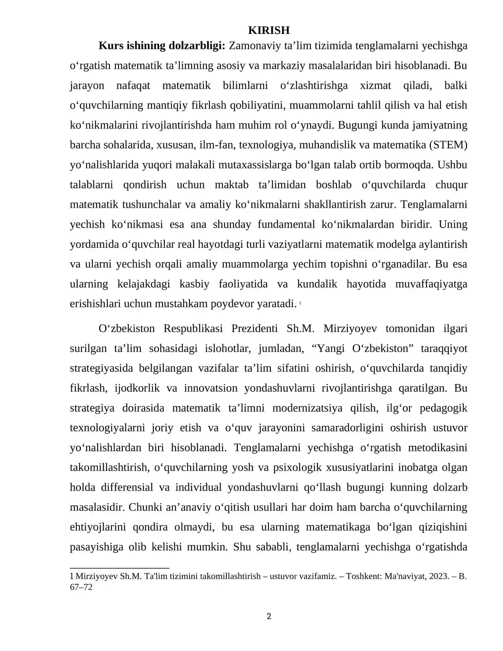 TENGLAMA VA UNI YECHISHGA O'RGATISH 2