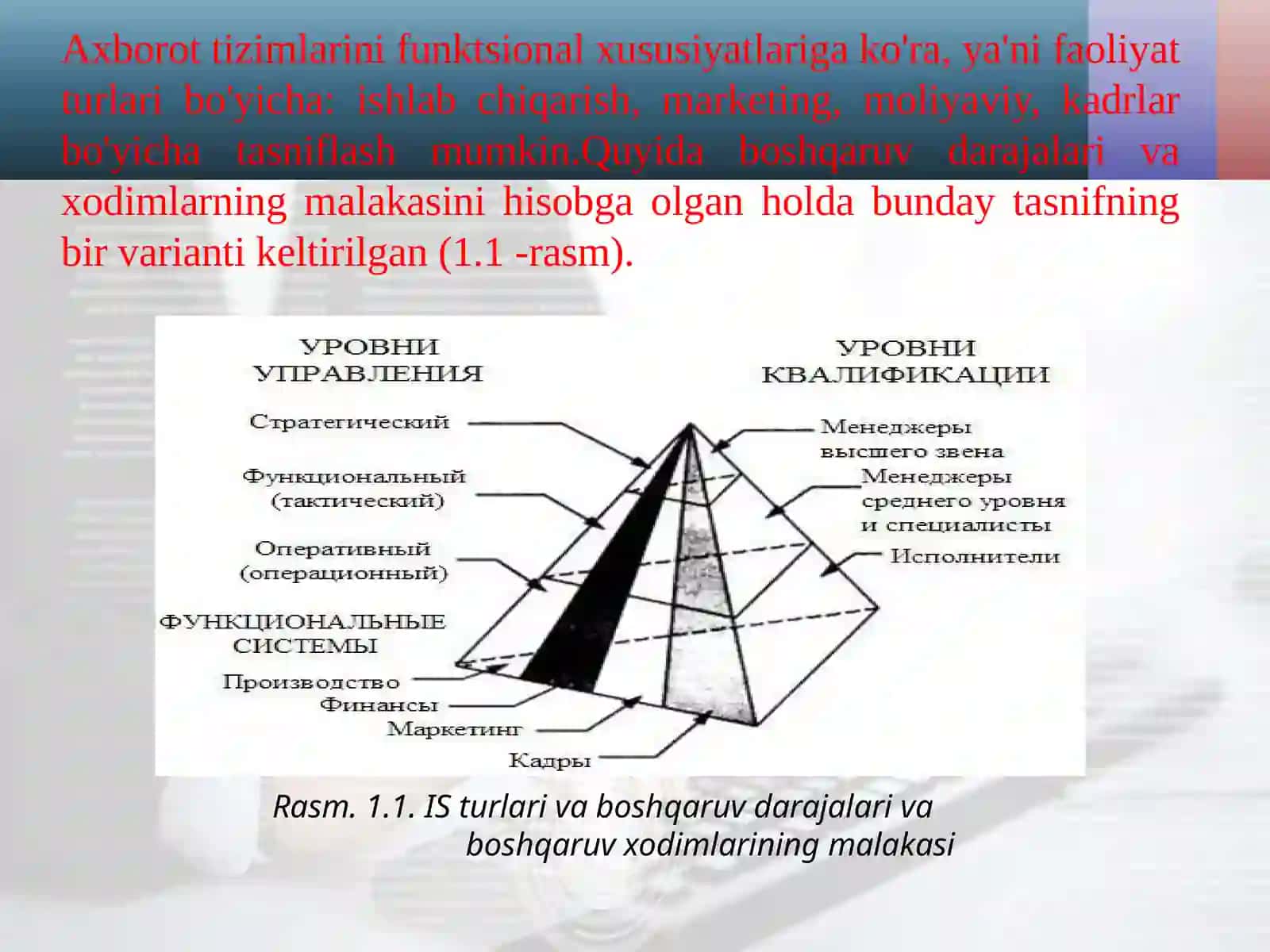 Axborot tizimlarining tasnifi va ularning boshqaruvdagi o'rni 2