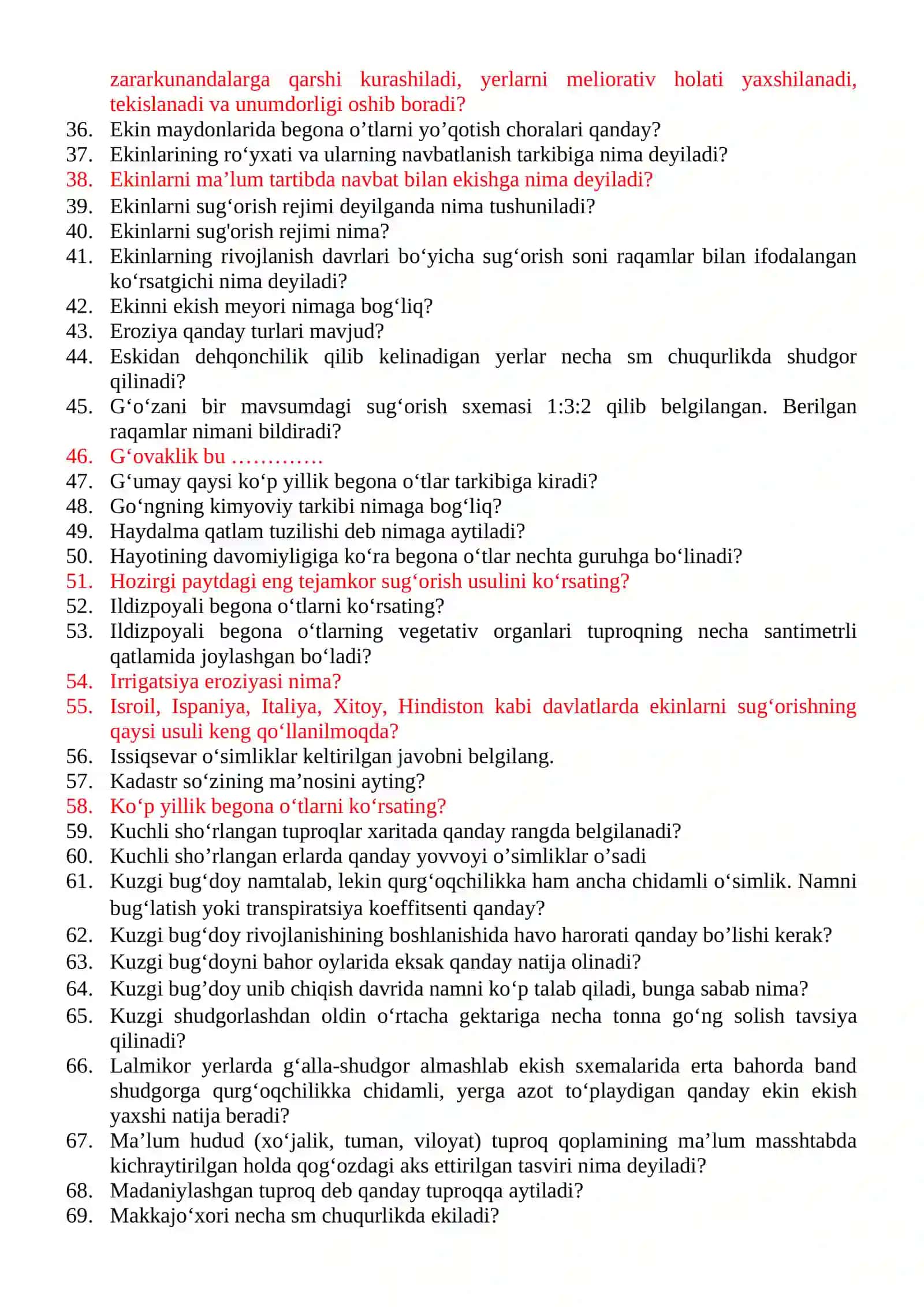 TUPROQSHUNOSLIK VA DEHQONCHILIK ASOSLARI fanidan test savollari 2