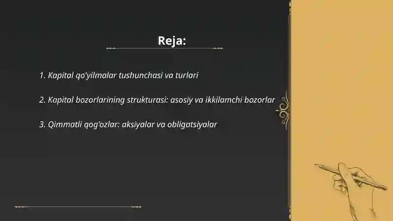 Kapital qo'yilmalar va kapital bozorlari 2