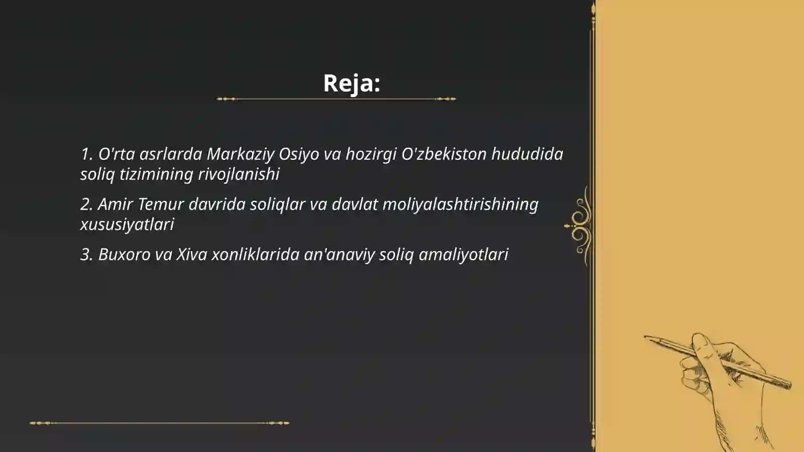 Soliqlarning rivojlanish tarixi O'zbekiston soliq huquqi boyicha 2