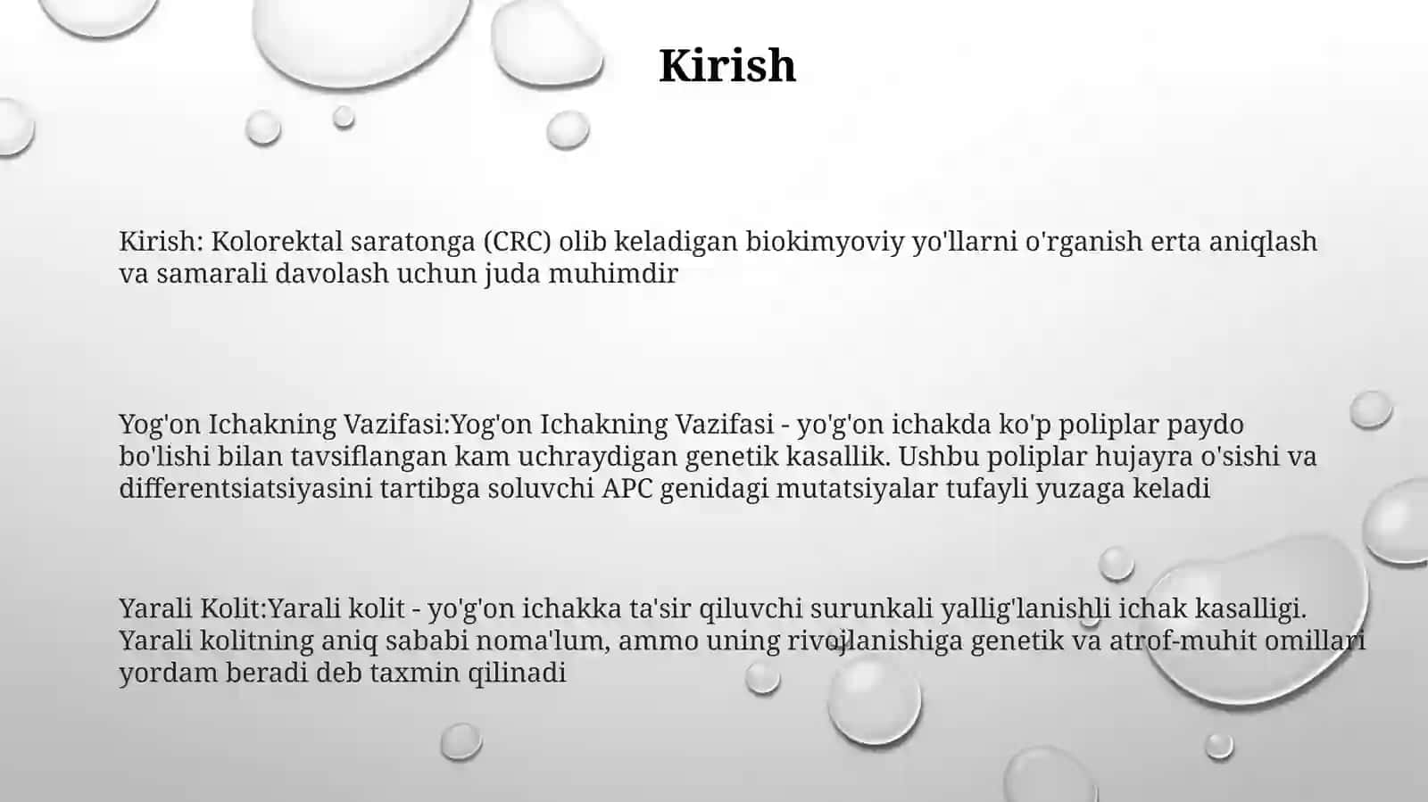 Yo’G’On Ichakning Vazifasi, Yarali Kolit, Kron Kasalligi, Oilaviy Polipozlarning Kelib ChiqishBiokimyoviyMexanizmlari 2