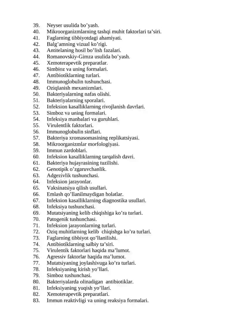 MIKROBIOLOGIYA FANIDAN NAZORAT SAVOLLARI 2
