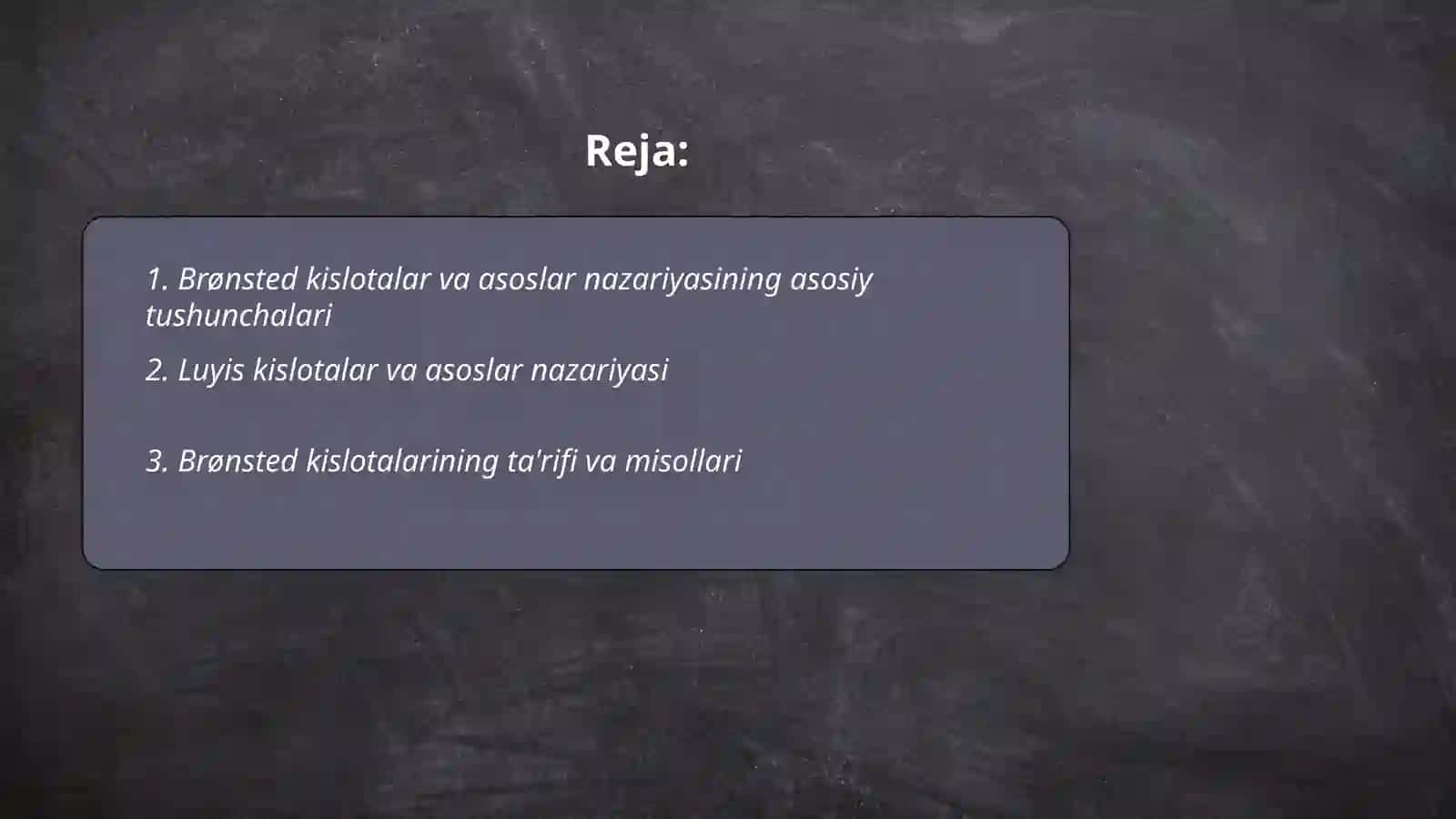 BRENSTED NAZARIYASI. LUYIS NAZARIYASI. OKSIDLANISH-QAYTARILISHREAKSIYALARINI YARIM-REAKSIYA USULDA TENGLASHTIRISH 2