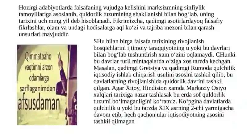 Falsafiy tafakkur taraqqiyoti bosqichlari: Sharq va G’arbfalsafasi 2