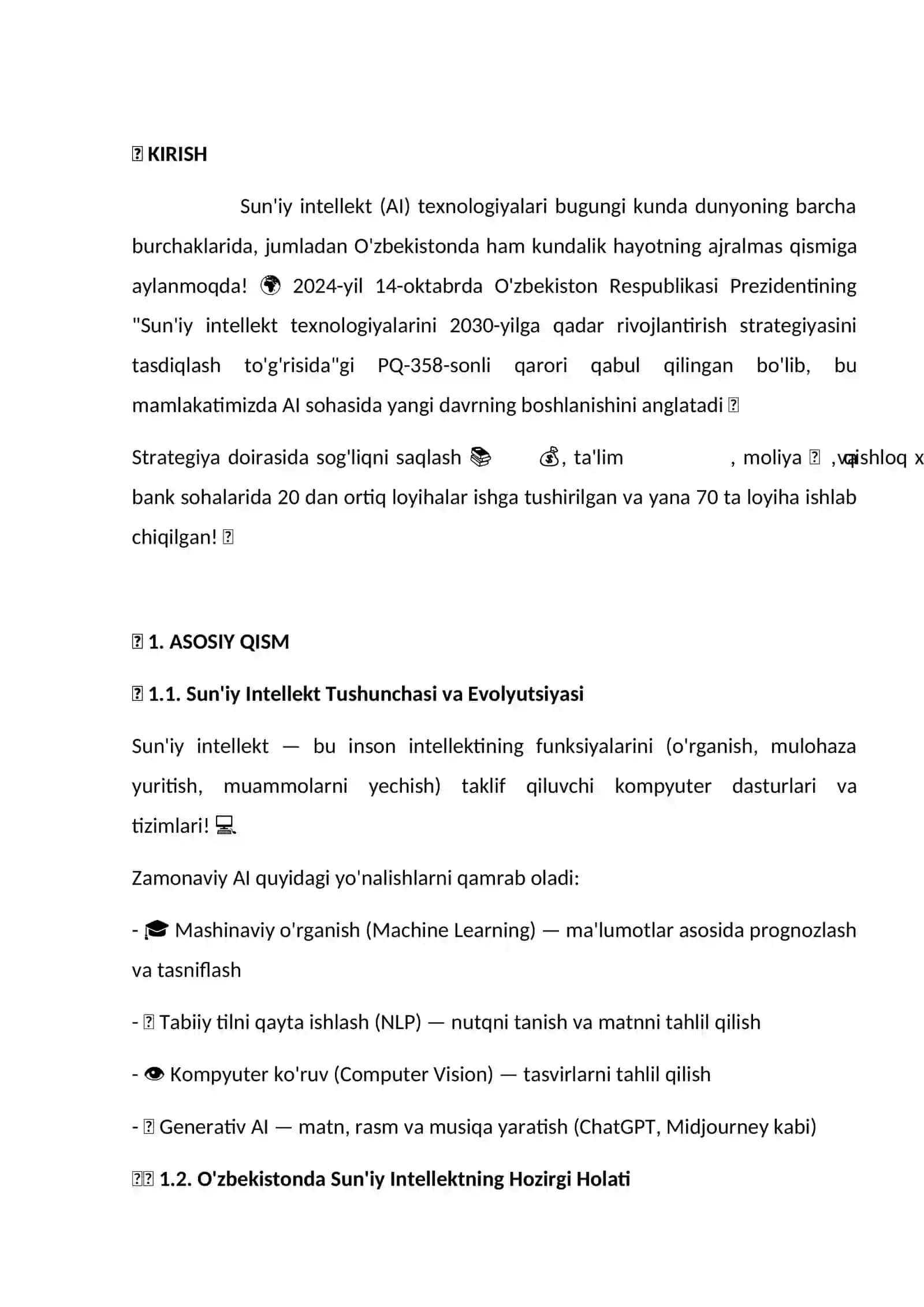 ".Sun'iy intellekt va uning kundalik hayotdagi qo'llanilishi" Loyiha ishi 2