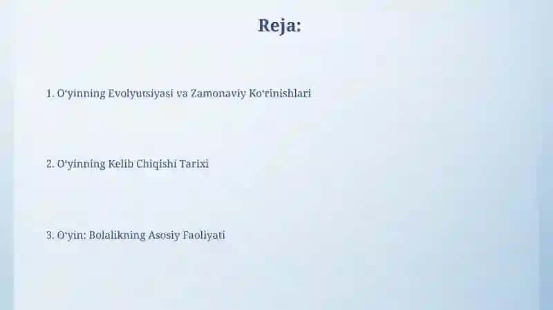 Oʻyin bola faoliyatining asosiy turi sifatida 2