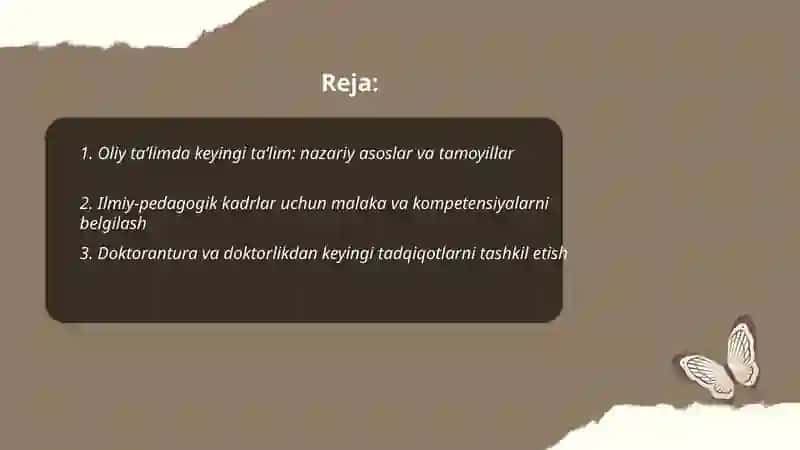 Oliy ta'limdagi keyingi ta'lim ilmiy-pedagogik kadrlar tayyorlash 2