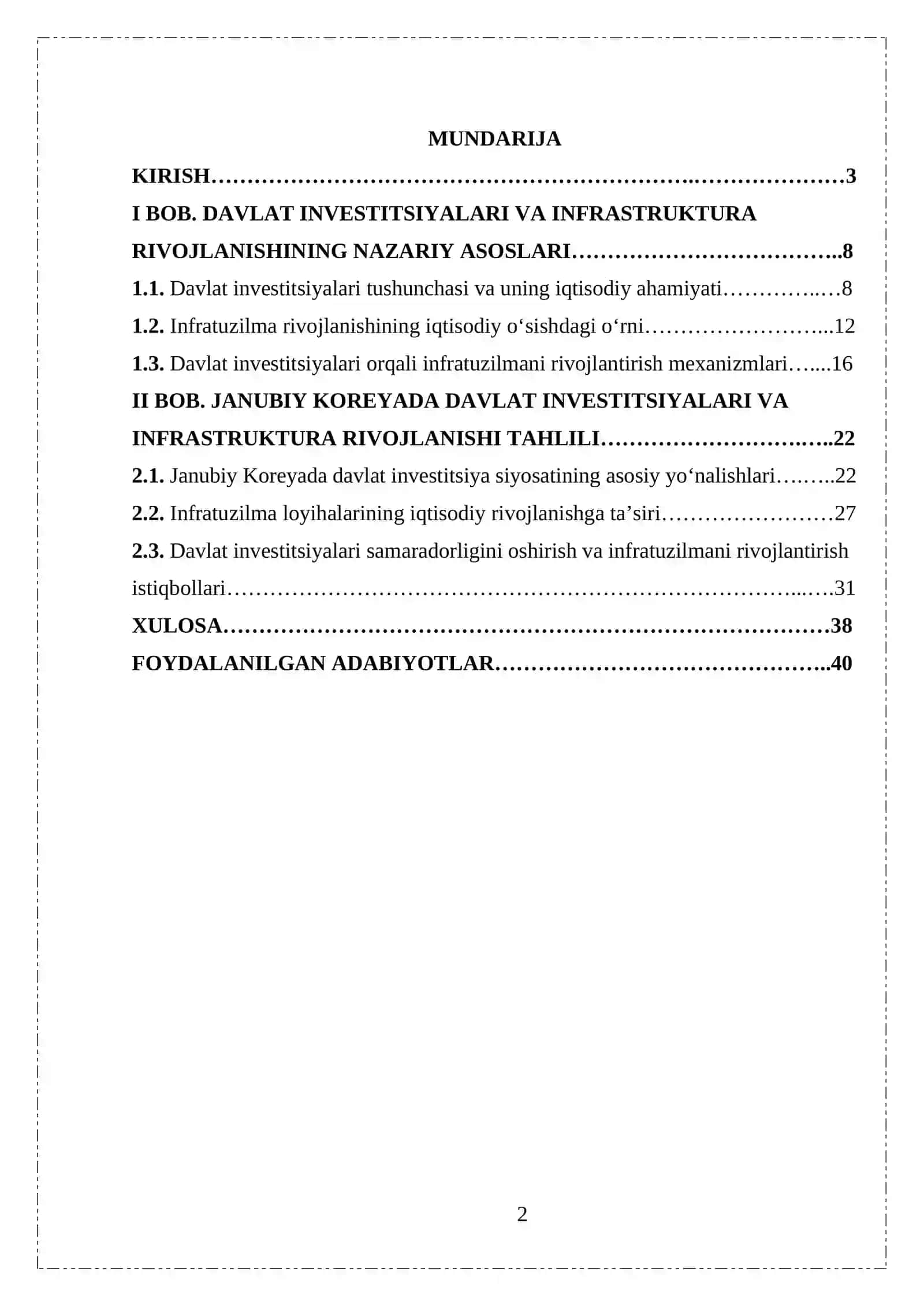 Davlat investitsiyalari va infratuzilma rivojlanishi (Janubiy Korea misolida) 2