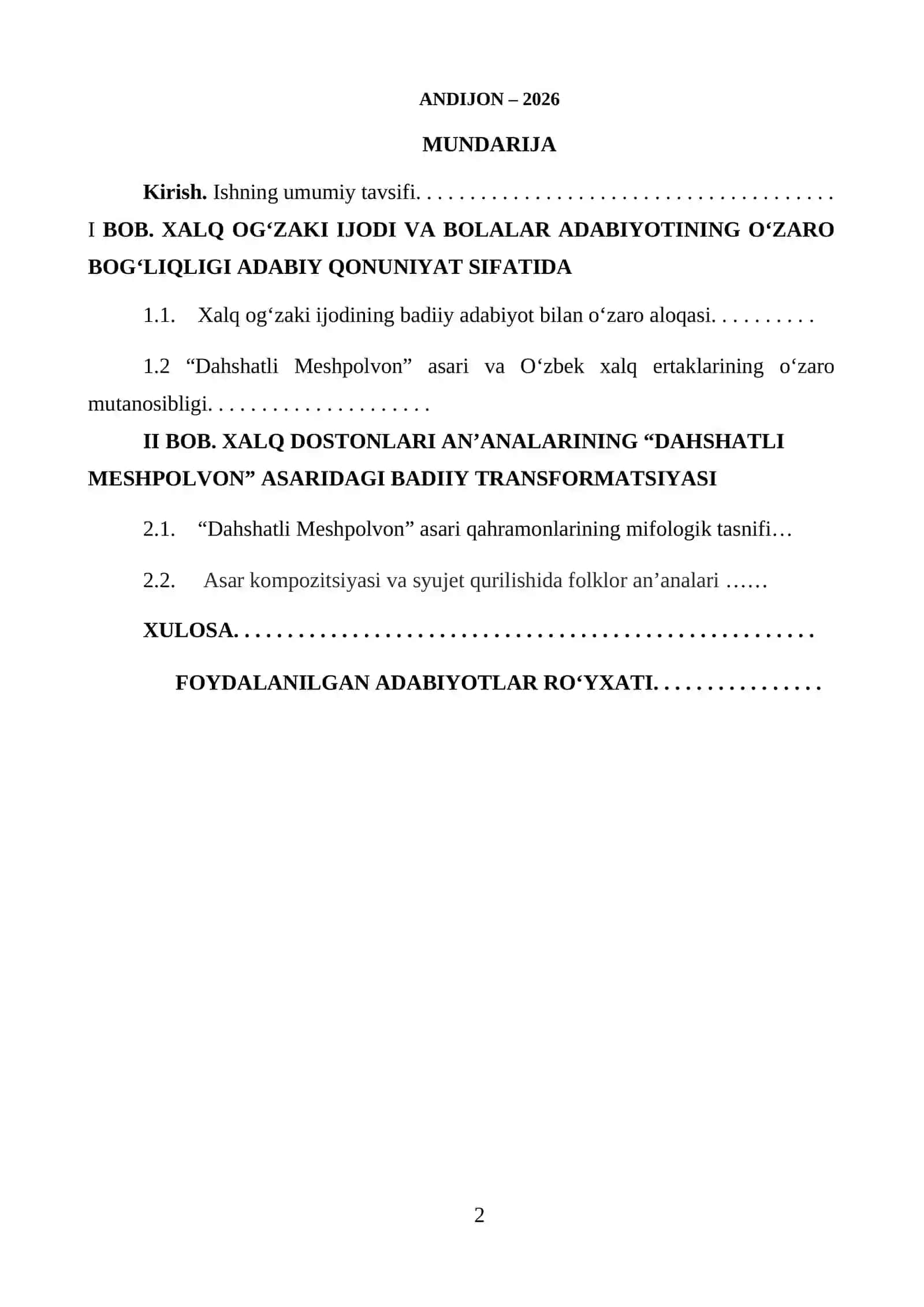 ANVAR OBIDJONNING “DAHSHATLI MESHPOLVON” ASARIDA XALQ OGʻZAKI IJODI ANʼANALARINING BADIIY TRANSFORMATSIYASI 2