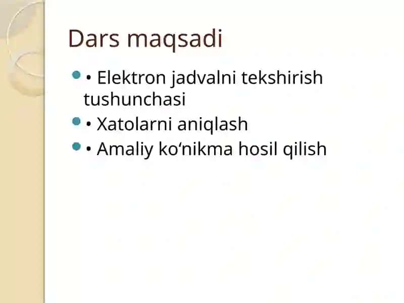 Elektron jadvalni sinovdan o‘tkazish 2