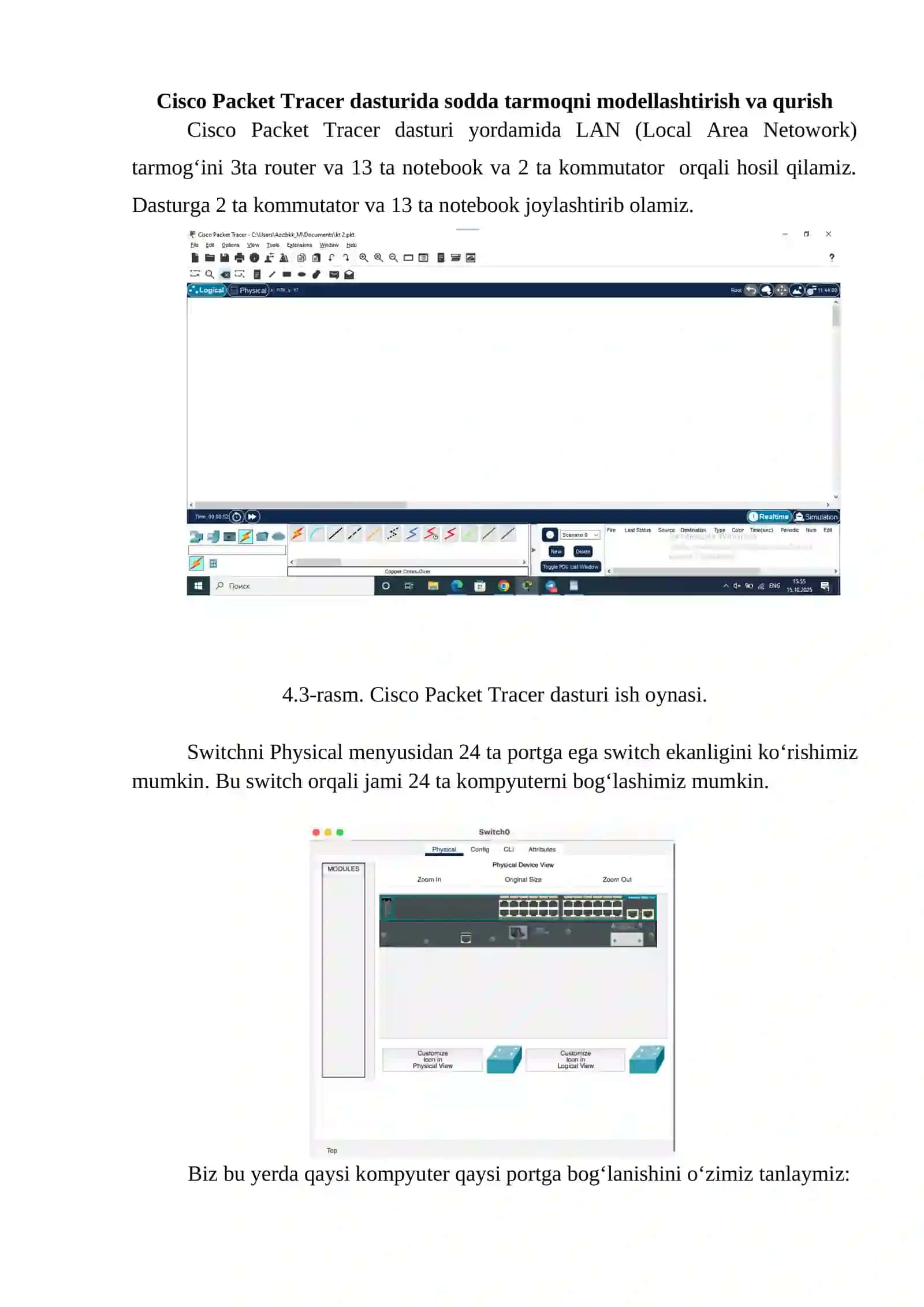 Cisco Packet Tracer dasturida sodda tarmoqni modellashtirish va qurish 2