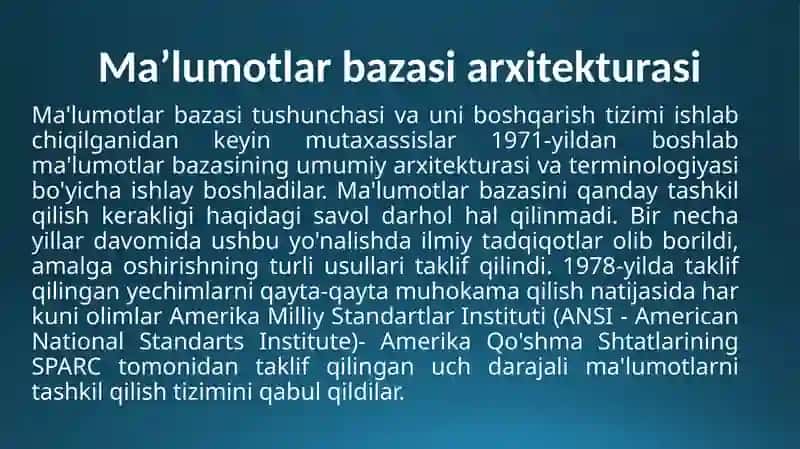 Ma’lumotlarbazasiarxitekturasi 2
