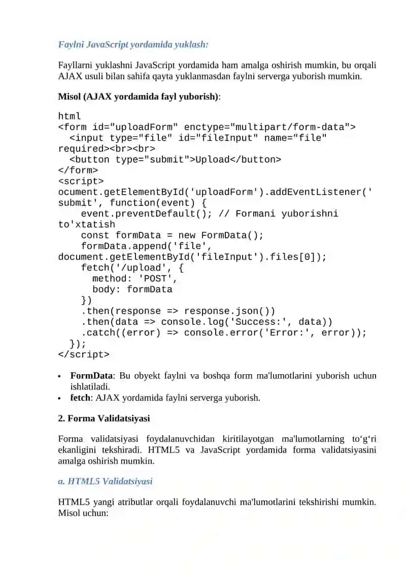 Fayllar yuklash va forma validatsiyasi 2
