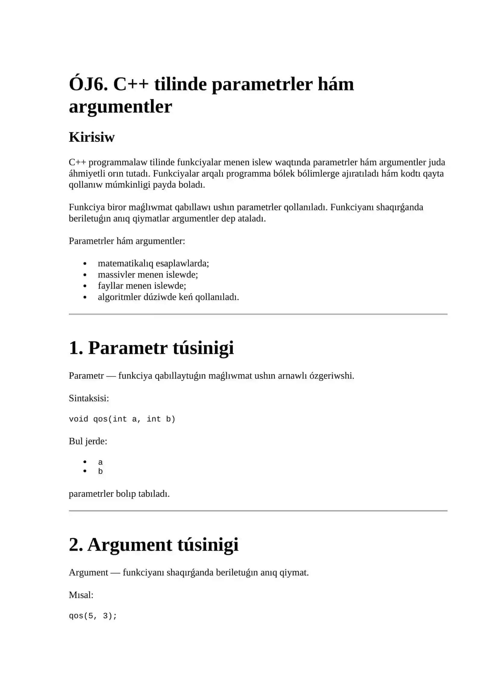 C++ tilinde parametrler hám argumentler 2
