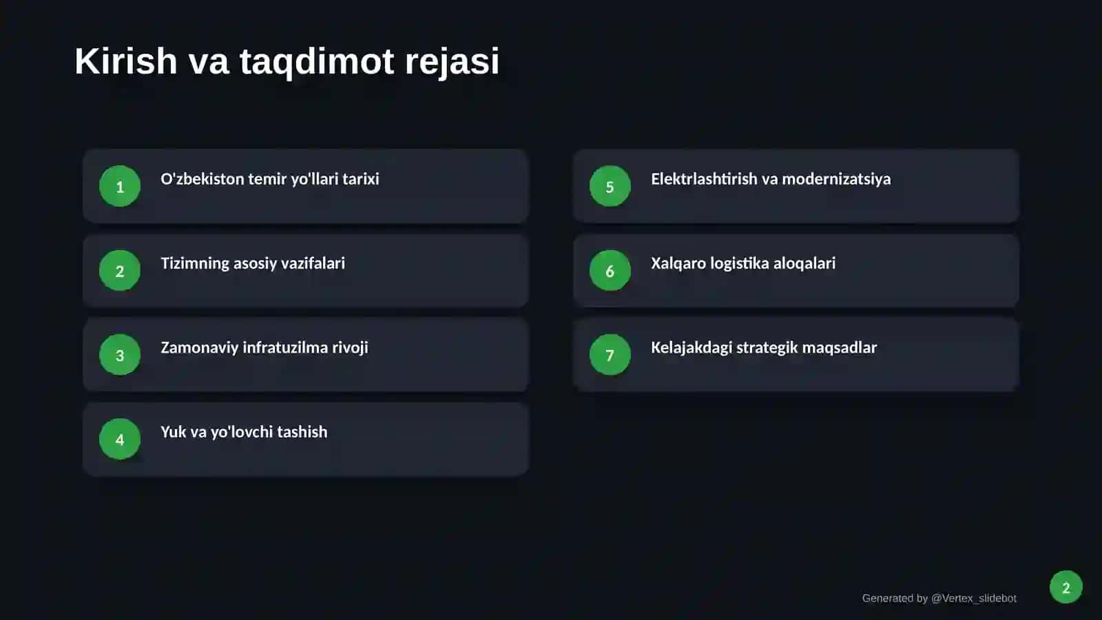 O'zbekiston temir yo'llari Rivojlanish va istiqbollar 2