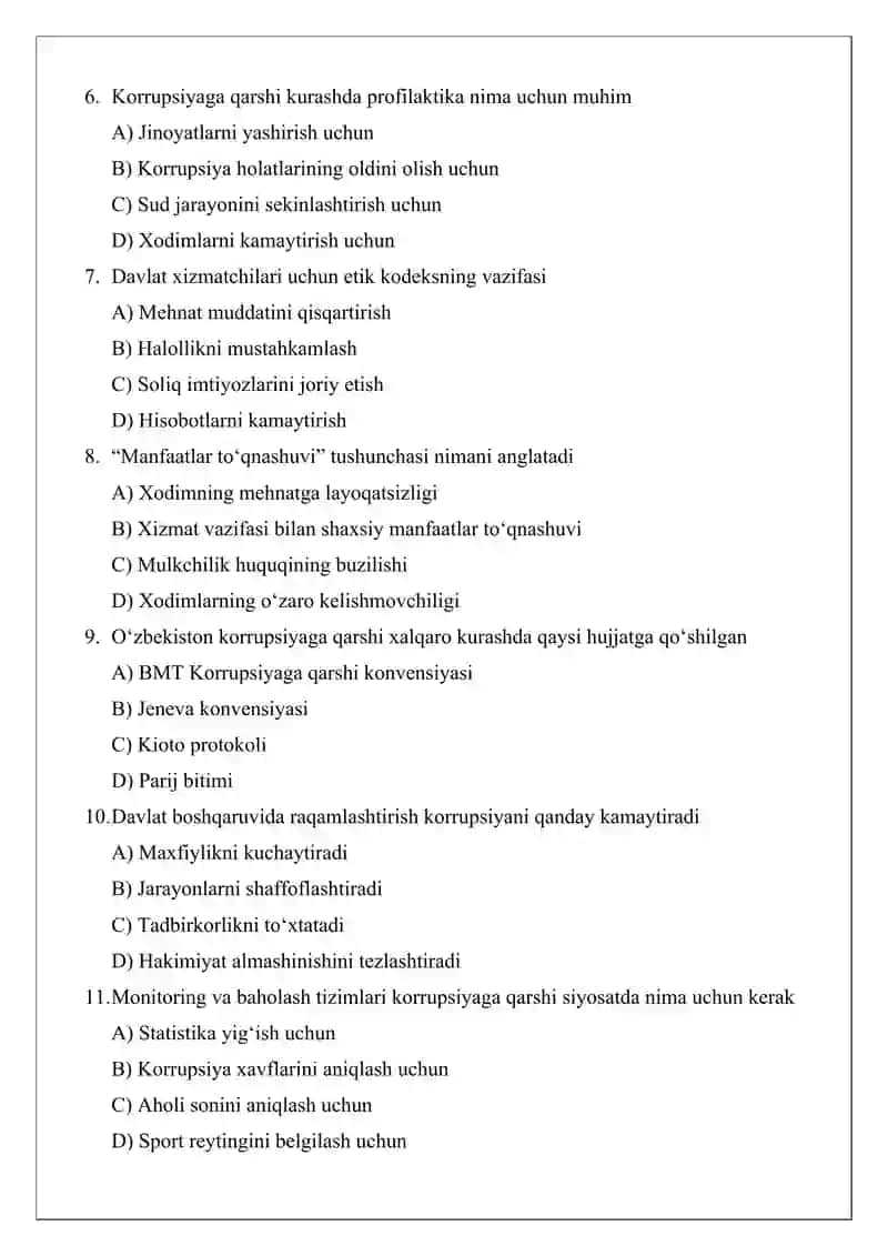 O‘zbekistonda korrupsiyaga qarshi kurashish sohasidagi davlat siyosati va vazifalari 2