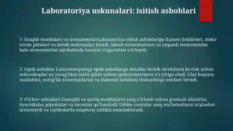 Labaratoriya Jihoz (Isitish, O‘Lchov,Optika Asbob )Larni.Ko‘Rgazmali Qurollar,Ularning Turlari Va Darslarda Ulardan Foydalanish Metodikasi 2