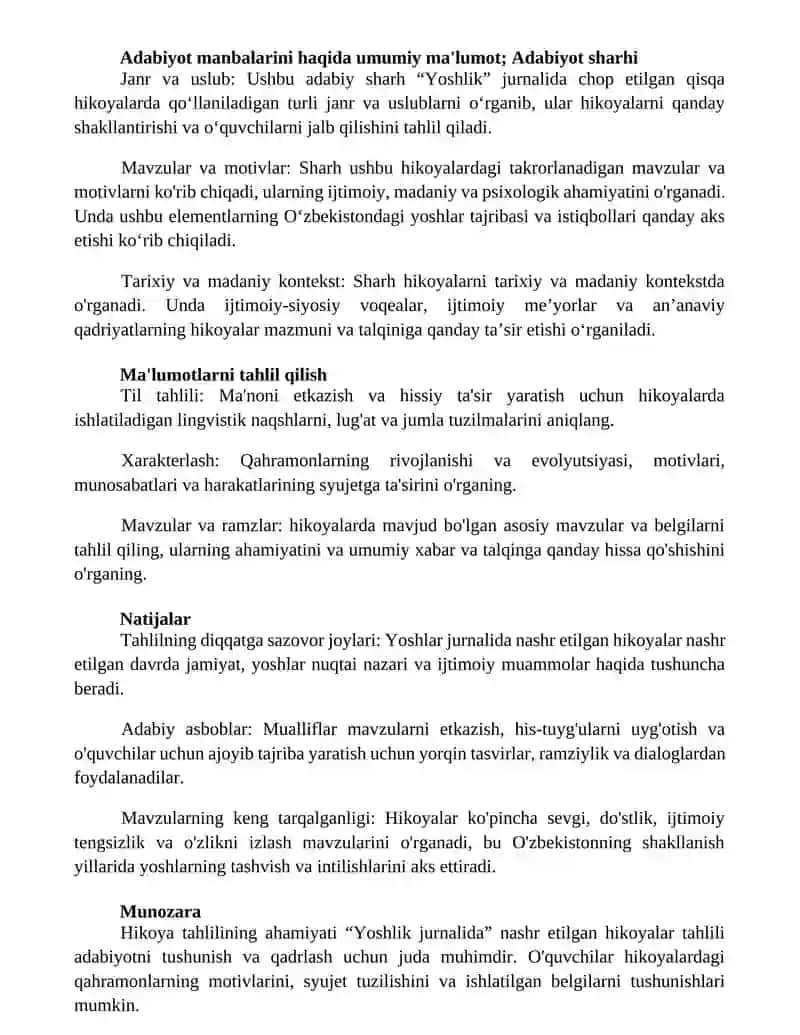 Yoshlik Jurnalida Bosilgan Hikoyalar Tahlili 2
